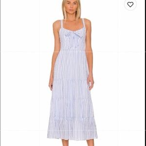 REVOLVE Likely Stasia Maxi/midi  Dress Blue White Stripe tiered Size 8